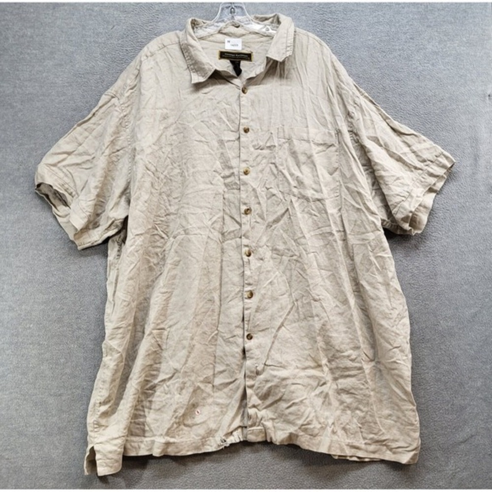 George Foreman‎ Men Shirt 4XB Beige Linen Button Up Signature Collection